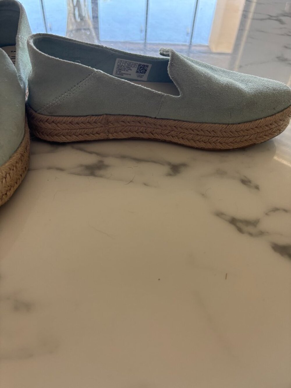 TOMS Suede Espadrille Platform Loafer Size 6 EU 36.5 Mint Sage Leather Upper - Picture 6 of 8